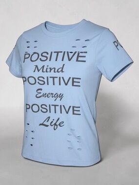On Fire Light Blue "Positive Mind Positive Energy Positive Life" Tee
